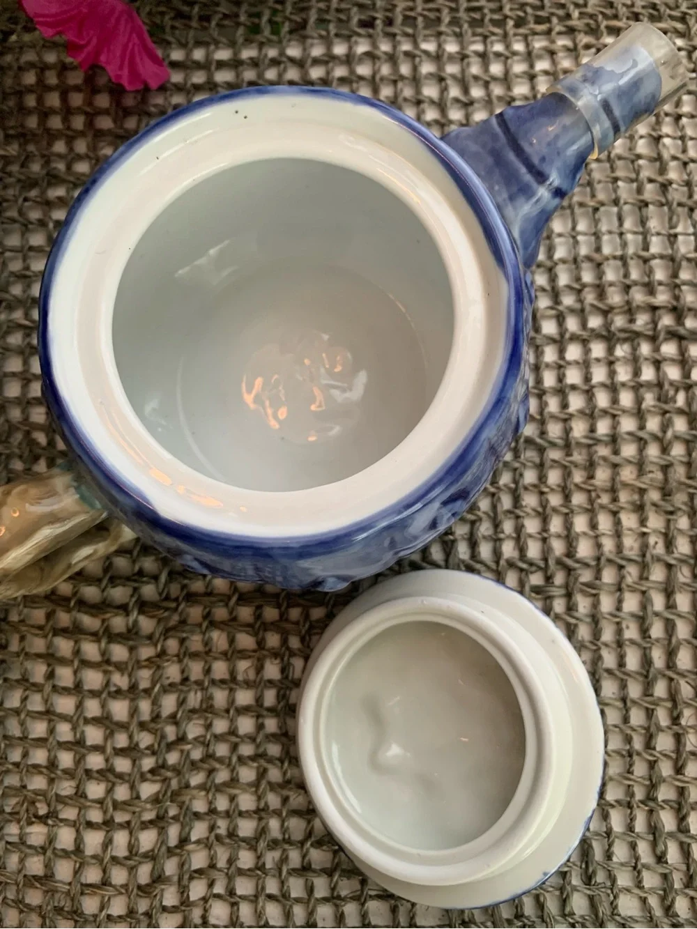 Chinese Miniature Blue Nautical & Rope Handle Ceramic Design Teapot and Cup Set